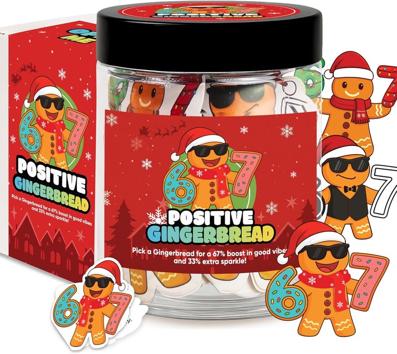 BOYESE Positive Gingerbread 67 Jar with 60 Affirmation Card, Christmas Emotional Support Gingerbread Gifts for Women, Kids, Teens, 67 Gifts, Stocking Stuffer for Teen Girls, Boys, Women, Men - Image 1